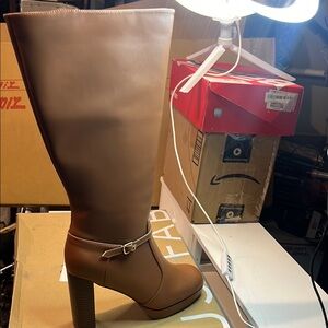 JustFab Tan Heeled Boots with Sleek Design